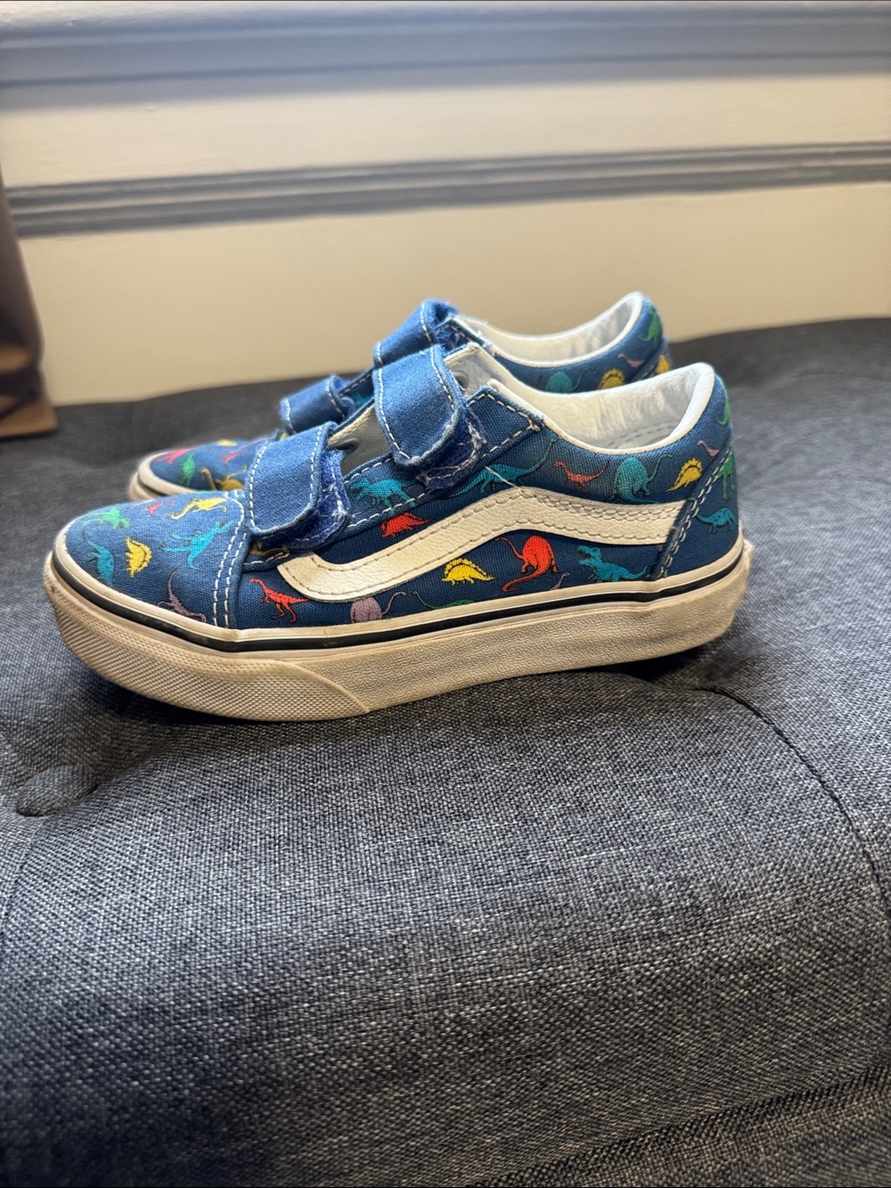 Vans Kids Navy Blue Dinosaur Velcro Sneakers